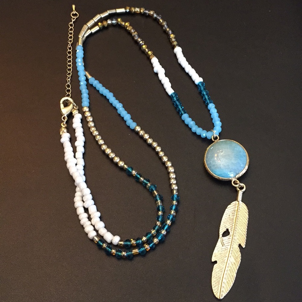 Boho costume feather aqua/turquoise/gold/pearl/tan